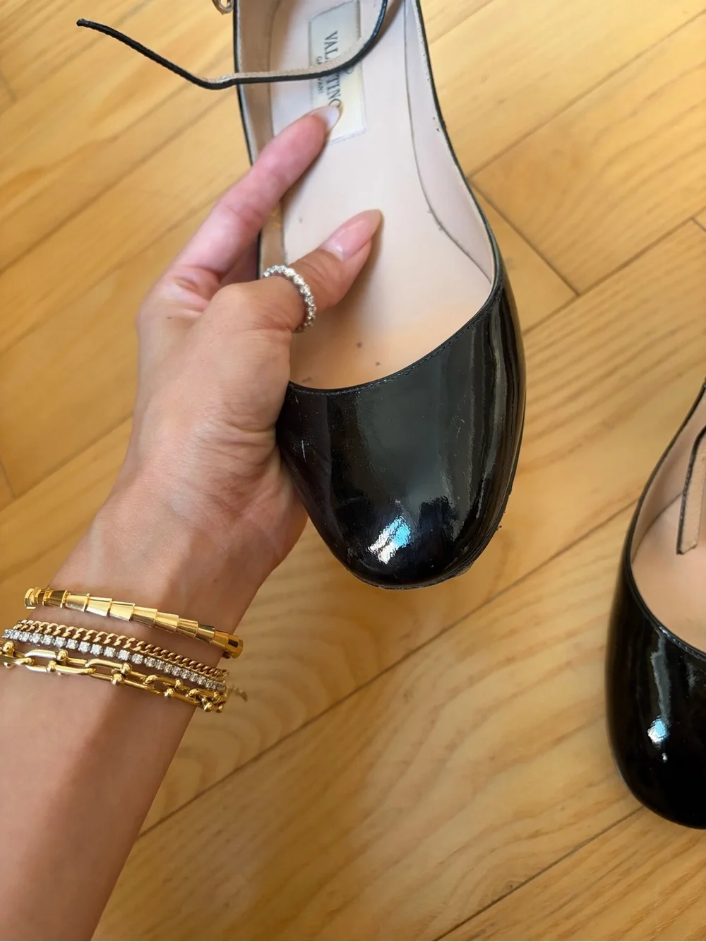 Valentino Garavani Tango Black Patent Ankle-Strap Block Heel Mary Jane